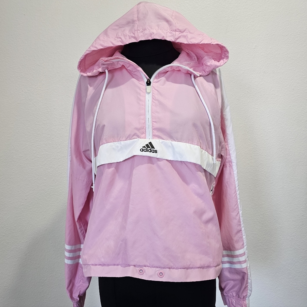 Adidas Pink & White Cropped Jacket🩷